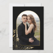 黒モダンと金ゴールドのフローラミニマル写真 招待状 (裏面)