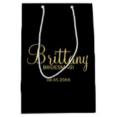 黒モダンと金ゴールドのブパーソナライズされたライデス ミディアムペーパーバッグ (正面)