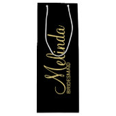 黒モダンと金ゴールドのブパーソナライズされたライデス ワインギフトバッグ (正面)