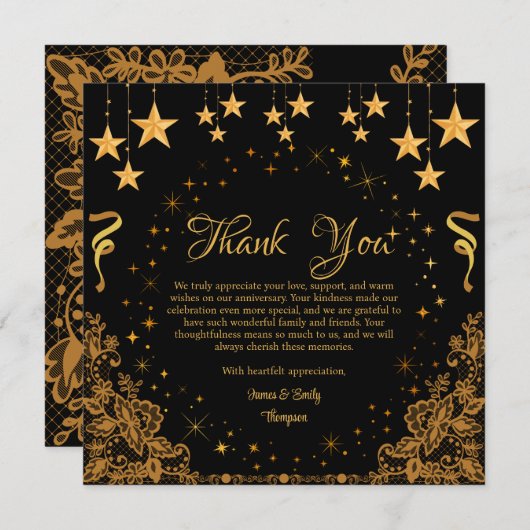 黒モダンと金ゴールドのマイルストーンの記念日 サンキューカード (正面/裏面)