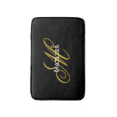 黒モダンと金ゴールドのモノグラム名 バスマット (正面縦)