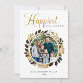 黒モダンと金ゴールドのリースクリスマスフォト シーズンカード (正面)