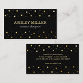 黒モダンと金ゴールドのリーフ水玉模様 名刺 (正面/裏面)