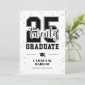 黒モダンと金ゴールドの写真の卒業 案内状 (スタンド正面)