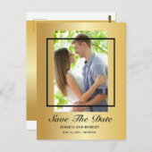 黒モダンと金ゴールドの写真の日付の入力を保存 ポストカード (正面/裏面)