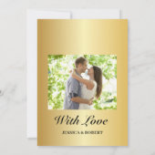 黒モダンと金ゴールドの写真の日付を保存 招待状 (裏面)