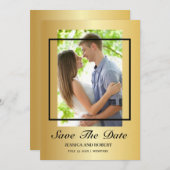 黒モダンと金ゴールドの写真の日付を保存 招待状 (正面/裏面)