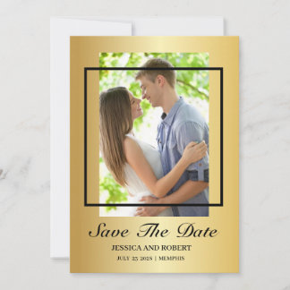 黒モダンと金ゴールドの写真の日付を保存 招待状