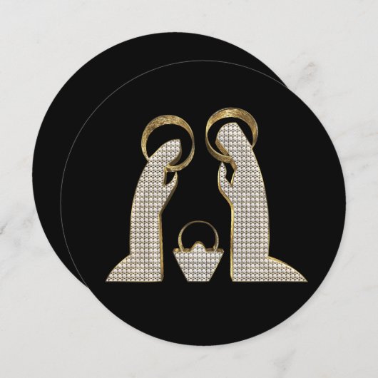 黒モダンと金ゴールドの出生クリブクリスマス シーズンカード (正面/裏面)