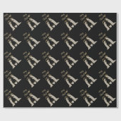 黒モダンと金ゴールドの出生クリブクリスマス ラッピングペーパー (フラット)