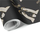 黒モダンと金ゴールドの出生クリブクリスマス ラッピングペーパー (ロールコーナー)