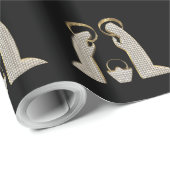 黒モダンと金ゴールドの出生クリブクリスマス ラッピングペーパー (ロールコーナー)