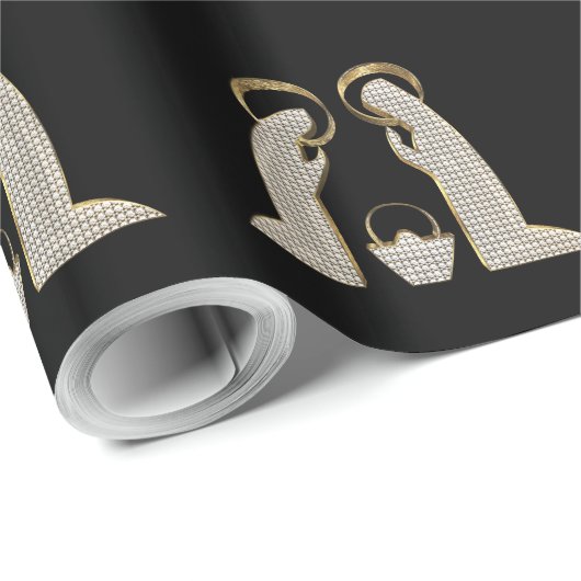 黒モダンと金ゴールドの出生クリブクリスマス ラッピングペーパー (ロールコーナー)