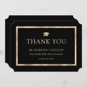 黒モダンと金ゴールドの卒業サンキューカード サンキューカード (正面/裏面)