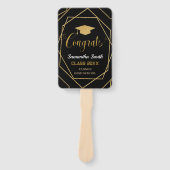 黒モダンと金ゴールドの幾何学的な卒業写真 ハンドファン (正面)