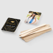 黒モダンと金ゴールドの幾何学的な卒業写真 ハンドファン (組立なし)