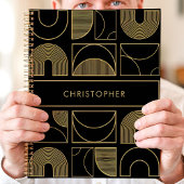 黒モダンと金ゴールドの幾何学的名前をカスタムする プランナー手帳
