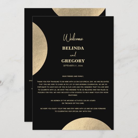 黒モダンと金ゴールドの抽象芸術の結婚旅程 プログラム (正面/裏面)