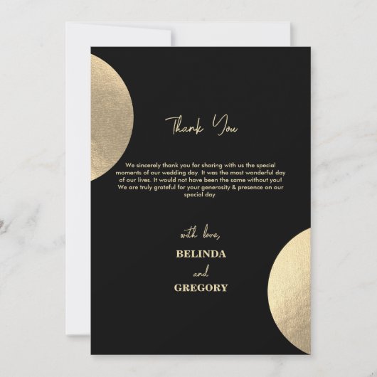 黒モダンと金ゴールドの抽象芸術結婚の写真 サンキューカード (正面)