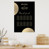 黒モダンと金ゴールドの抽象芸術結婚の座席表 ポスター (キッチン)