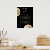 黒モダンと金ゴールドの抽象芸術結婚の座席表 ポスター (キッチン)