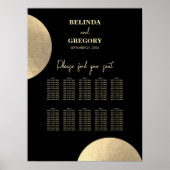 黒モダンと金ゴールドの抽象芸術結婚の座席表 ポスター (正面)