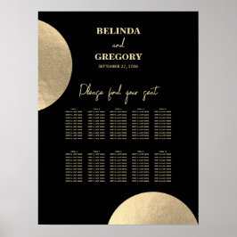 黒モダンと金ゴールドの抽象芸術結婚の座席表 ポスター