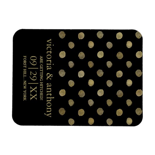 黒モダンと金ゴールドの水玉模様の日付の保存 マグネット (横)