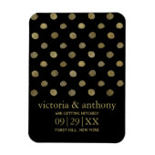 黒モダンと金ゴールドの水玉模様の日付の保存 マグネット (縦)