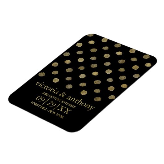 黒モダンと金ゴールドの水玉模様の日付の保存 マグネット (左側)