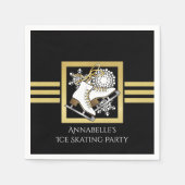 黒モダンと金ゴールドの氷のスケートで滑るパーティー スタンダードカクテルナプキン (正面)