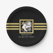 黒モダンと金ゴールドの氷のスケートで滑るパーティー ペーパープレート (正面)