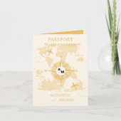 黒モダンと金ゴールドの目的地のパスポ結婚ート 招待状 (正面)