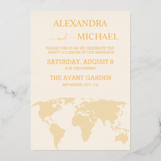 黒モダンと金ゴールドの目的地のパスポ結婚ート 箔招待状 (裏面)