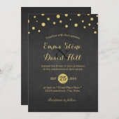 黒モダンと金ゴールドの紙吹雪ドット結婚の 招待状 (正面/裏面)