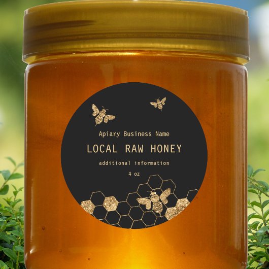 黒モダンと金ゴールドの蜂蜜ハニカム ラウンドシール