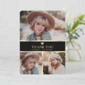 黒モダンと金ゴールドの3写真卒業 サンキューカード (スタンド正面)