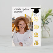 黒モダンと金ゴールドの4枚の写真4枚の卒業 箔招待状 (立ち正面)