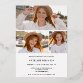 黒モダンと金ゴールドの4枚の写真4枚の卒業 箔招待状 (裏面)