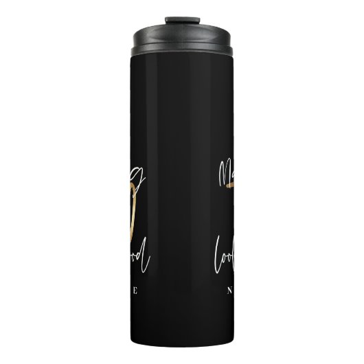 黒モダンと金ゴールドの70歳の誕生日スタイリッシュ タンブラー (正面)