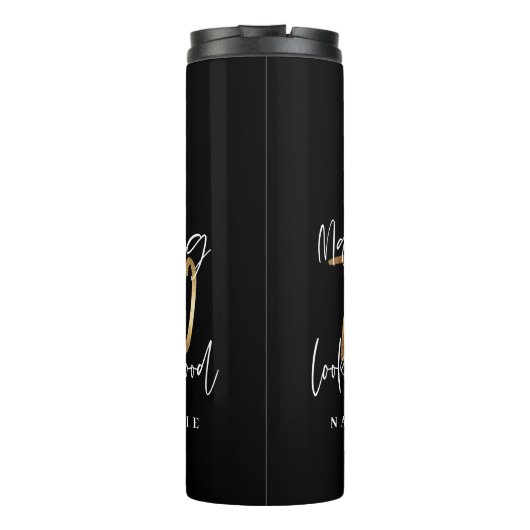 黒モダンと金ゴールドの70歳の誕生日スタイリッシュ タンブラー (裏面)