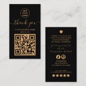 黒モダンと金ゴールドのQRコードの感謝してい順序 名刺 (正面/裏面)