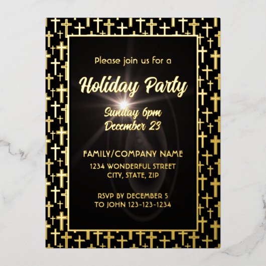 黒モダンと金ゴールドエレガント交差スクリプトフォント 箔招待状ポストカード (正面)