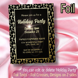 黒モダンと金ゴールドエレガント交差スクリプトフォント 箔招待状ポストカード