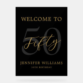 黒モダンと金ゴールドエレガント50誕生日 アクリルサイン