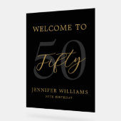 黒モダンと金ゴールドエレガント50誕生日 アクリルサイン (傾斜)