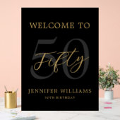 黒モダンと金ゴールドエレガント50誕生日 アクリルサイン (ウェディング)