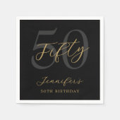 黒モダンと金ゴールドエレガント50誕生日 スタンダードカクテルナプキン (正面)