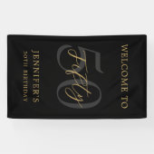 黒モダンと金ゴールドエレガント50誕生日 横断幕 (横)