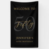 黒モダンと金ゴールドエレガント50誕生日 横断幕 (縦)